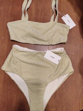 Mikoh bikini set, top M and bottom L, sparkly gold, brand new.